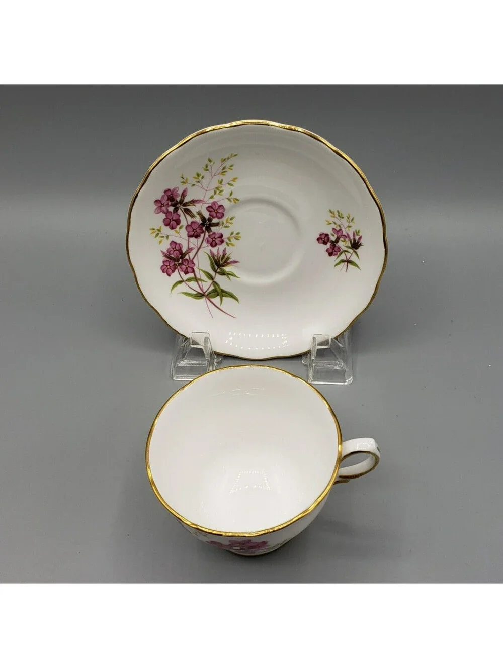 Royal Vale Teacup & Saucer Petite Violet Flowers Fine Bone China England Ridgway
